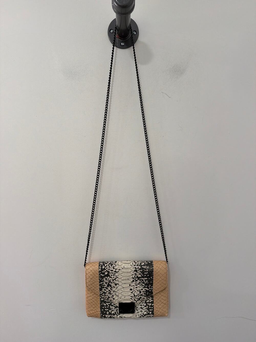 Loeffler Randall Leather Snakeskin Embossed Crossbody Clutch Bag